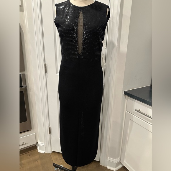 NWT Elegant St. John Sleeveless Black Sequin/Mesh Evening Dress, Size 6 - Picture 1 of 12